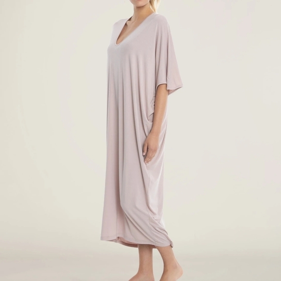 Barefoot Dreams Luxe Milk Jersey Caftan Faded Rose Pewter Petite One Size Dress - Picture 15 of 15